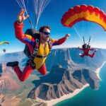 a group of people skydiving over a body of water- TOP 10 SKYDIVING DESTINATIONS IN THE WORLD