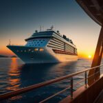 A modern cruise ship sailing through blue ocean waters in 2025