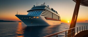 A modern cruise ship sailing through blue ocean waters in 2025