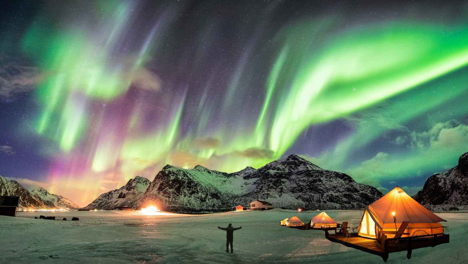 Man under Northern Lights and Aurora Borealis in top 10 countries to see the northern lights and aurora